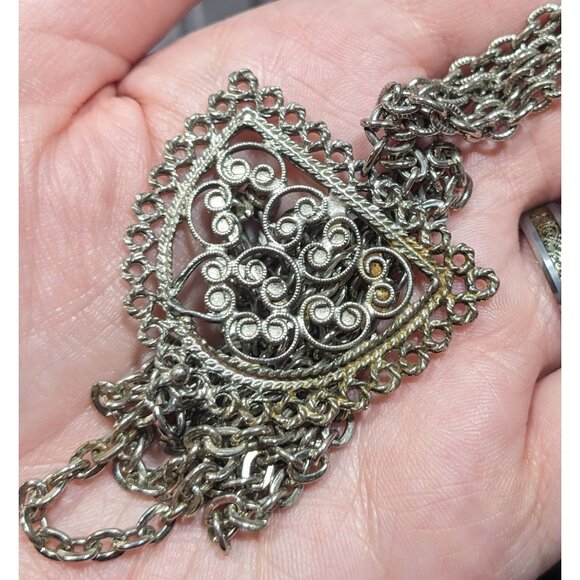 Vintage Etruscan Style Filigree Pendant And Tassel Necklace - Picture 5 of 7